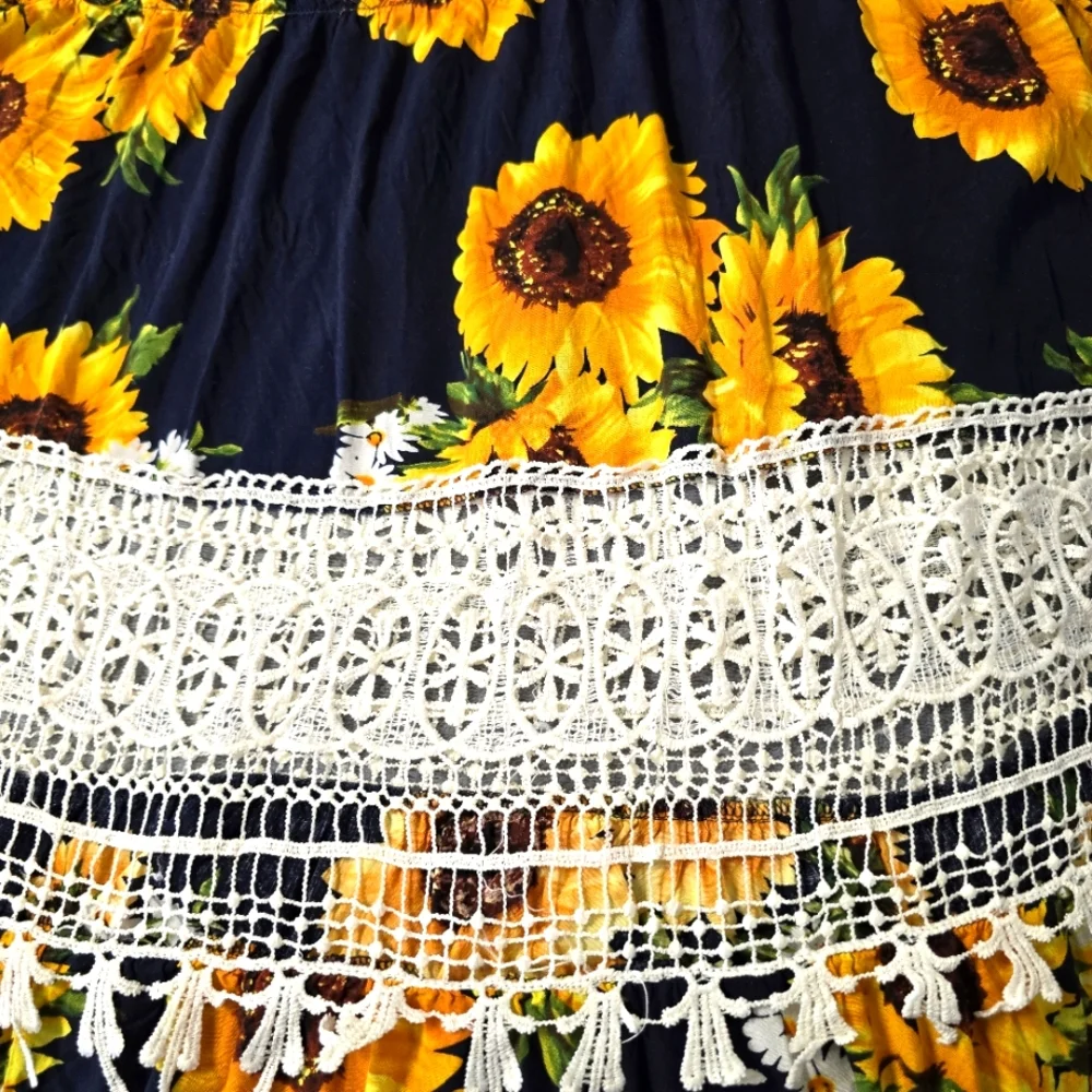 2/$30 Umgee Strapless Sunflower Sun Dress Sz S Oversize Boho Prairie Cottagecore